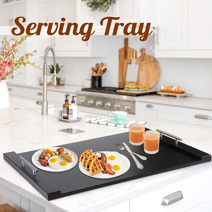 30"x22" Noodle Board Stove Cover for Electric & Gas Stoves, Natural Bamboo Ranges Stovetop Cover for Extra Counter Space, Also Sink Cover & Serving Tray (Black)