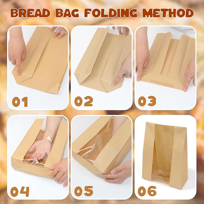 300 Packs Paper Bread Bags for Homemade, Sourdough Bread Bags with Clear Window Includes Label Seal 300 Pcs Stickers, Bakery Packaging Storage for Cookies Snack (13.7x8.2x3.5 inch)
