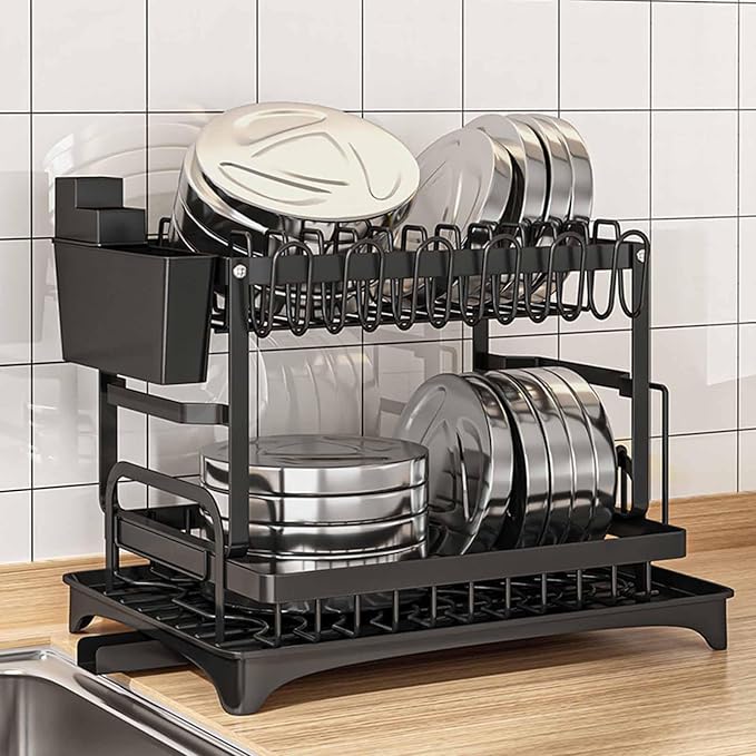 Dish Drying Rack, Stainless Steel Dish Rack with Rotatable Spout, Dish Drying Rack Dish Rack,Dish Racks for Kitchen Counter,Dish Drainer with Removable Utensil Holder Kitchen Counter