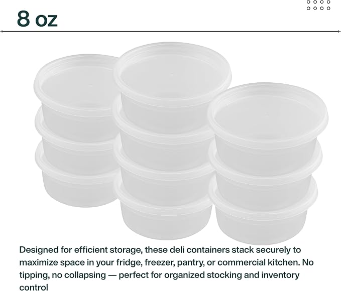 [8oz-100 Sets Plastic Deli Containers with Lids - BPA Free Clear Soup Containers with Airtight Lids, Leak Resistant Food Storage for Meal Prep, Stackable/Microwave/Dishwasher/Freezer Safe