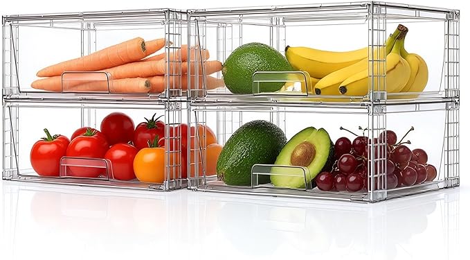 Wide Large Stackable Storage Drawers(2 Pack),Multi-purpose Clear Plastic Organizer Bins with Handles, Easy to Assemble for Bathroom Home Closet Under Sink Kitchen Pantry Medicine Cabinet