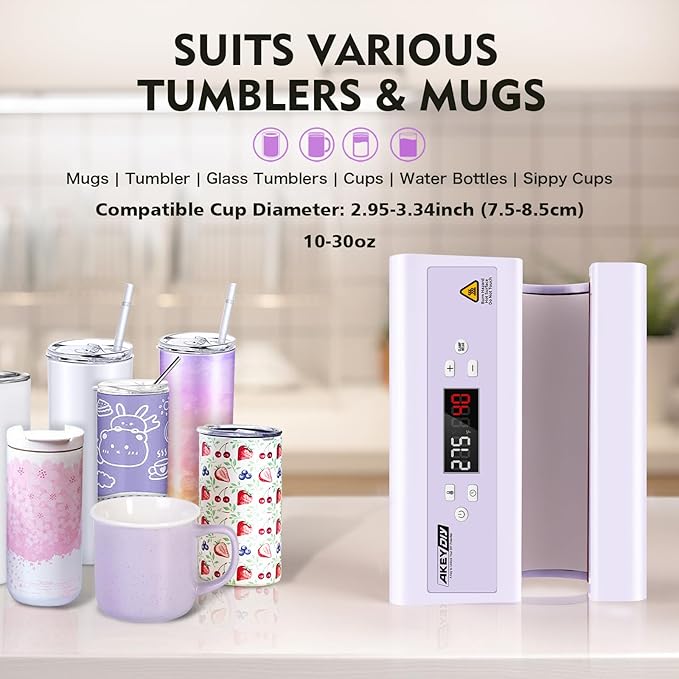 AKEYDIY Professional Tumbler Sublimation Crafting Bundle: Auto Press Machine + 6-Pack 12OZ Glass Tumblers + Silicone Cup Cradle Kit