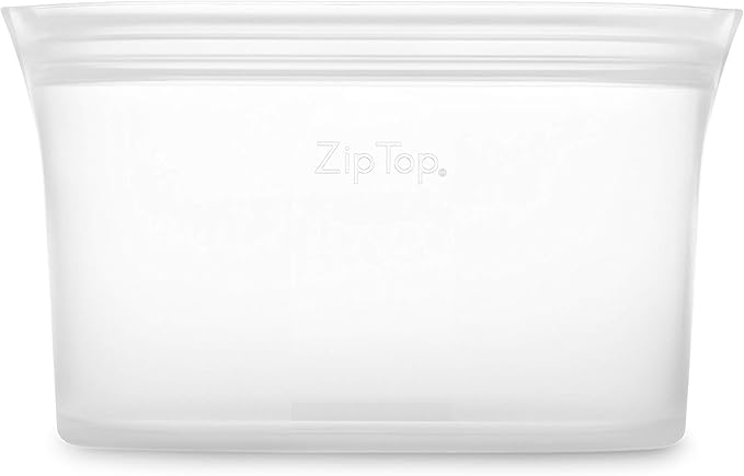 Zip Top Reusable Food Storage Bags | Medium Dish [Frost] | Silicone Meal Prep Container | Microwave, Dishwasher and Freezer Safe | Made in The USA