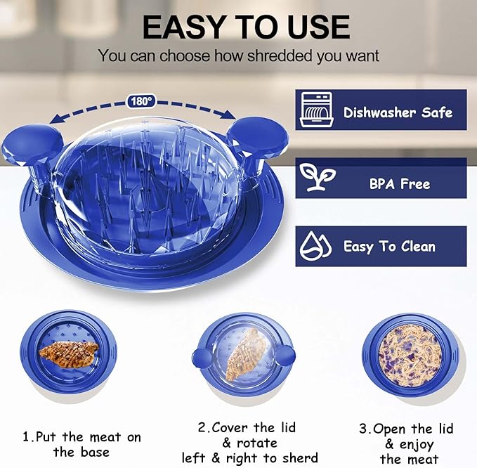 Chicken Shredder, Chicken Shredder Tool Twist, Chicken Breast Meat Shredding Machine with Anti-Slip Base, BPA Free, Dishwasher Safe, Ergonomic Handle, Heat Resistant, Suitable for Pork, Beef, Blue