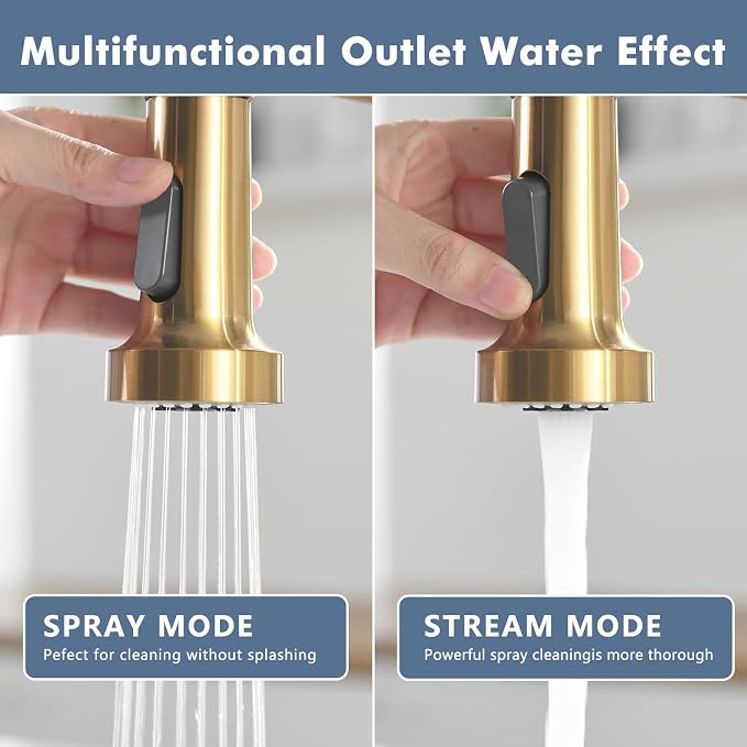 GIMILI Kitchen Faucet with Pull Down Sprayer Single Hole Stainless Steel Sink Faucet, Suitable for Farmhouses, RV, Laundry Room, Outdoor, and Campers. Llave para fregadero de cocina Black and Gold