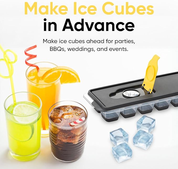 Superio Ice Cube Tray, Silicone Ice Cube Molds with Lid for Freezer, Ice Cubes for Whiskey, Cocktails, Juice (2 Pack)