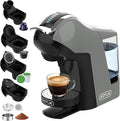 KOTLIE EM-308B Espresso Machine, Single Serve Coffee Maker Compatible with Multiple Capsule Types, Ground Coffee, and ESE Pods. 3 Temperatures, 7 Water Volume Levels, and a 1L Water Tank（Gray）