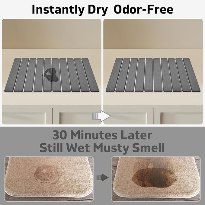 Large Stone Dish Drying Mats for Kitchen Counter, 24"(L)×16"(W), Drying Collapsible Dish Drying Mat, Eco-Friendly Absorbent Diatomaceous Earth Mats for Dishes Bottles Cups - Dark Grey
