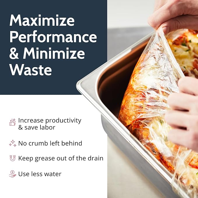 PanSaver Hotel Clear Pan Liners for Easy Clean Up - Disposable Buffet Pan Liners, Ovenable up to 400F (Full Shallow/Medium Pan Liner - 12 x 32 in)