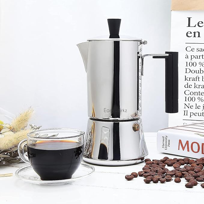 Easyworkz Pedro Stovetop Espresso Maker 4Cup 200ml Stainless Steel Italian Coffee Machine Maker Moka Pot Induction Espresso Pot