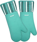Alselo Silicone Oven Mitts Heat Resistant 550 Degree Extra Long Kitchen Gloves Pot Holders with Waterproof and Non-Silp for Baking Cooking Barbecue Microwave Machine Washable (Extra Long Blue, 2)