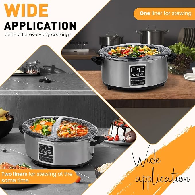 100 Pack Slow Cooker Liners, Large Size 14"x 22" Cooking Bags Disposable Pot Liners, Plastic Slow Cooker Bags Fits 6-10 Quarts, BPA Free, Suitable for Oval & Round Pot