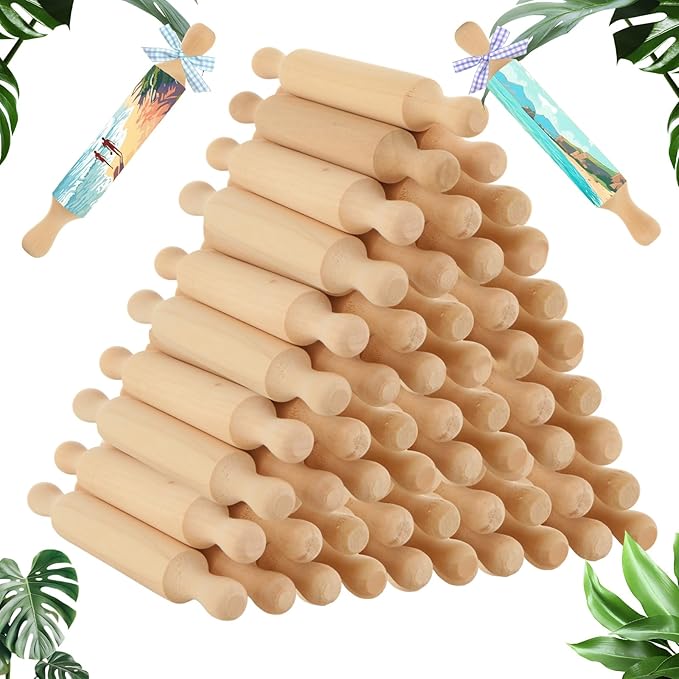 50Pcs Mini Rolling Pin, 5.5 Inches Mini Wooden Rolling Pins, Small Dough Rolling Pins for Imaginative Play and Baking Pastry Pizza Cookie Create, Halloween and Christmas Presents