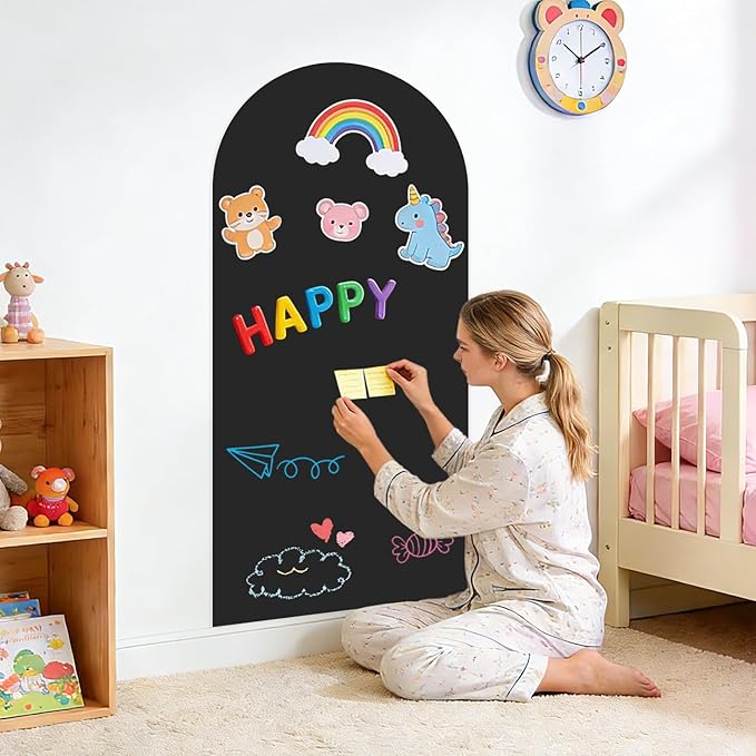 39.3" x 17.5" Black Arch Magnetic Wall Decal Self-Adhesive Chalk Board Wallpaper for Playroom Decor Peel and Stick Magnetic Wall Board with Starter Accessories Matte Finish Magnetic Play Wall for Kids