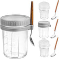 4pcs Glass Oatmeal Cups with Spoons 350ml Airtight Yogurt Containers Reusable Overnight Oats Jars for Meal Prep and Portable Cereal Storage