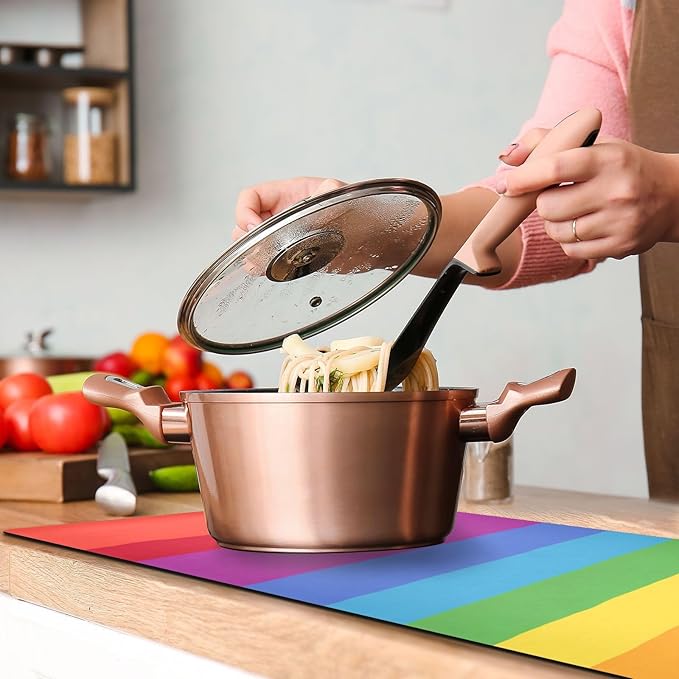 2 in 1 Table Runner Trivet for Hot Pots and Pans Heat Resistant Non Slip Waterproof 39 x 12 Inch Decorative Table Protector for Kitchen Countertop Vibrant Colorful Stripes