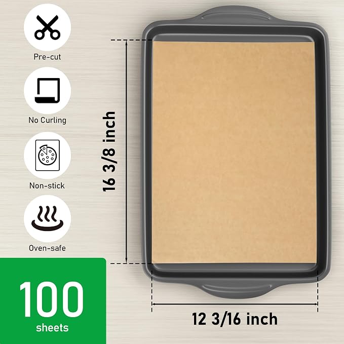 EcoDispose Non-Stick Precut Parchment Paper Baking Sheets Half Pan liner for Bake (12-3/16" x 16-3/8",Unbleached,100PCS)
