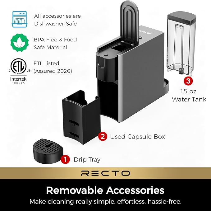 CHULUX RectoCafé Espresso Machine for Nespresso Original Capsule Pod, 20 Bar Professional Italian Pump Coffee Machine, Extra Mini Espresso Maker for Home & Office, Mystic Gray
