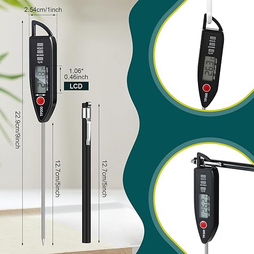 Copkim 6 Set Waterproof Food Thermometer for Water, Liquid, Candle and Cooking Digital Meat Thermometer with Long Probe Instant Read for Kitchen BBQ Grill Candy (Black)