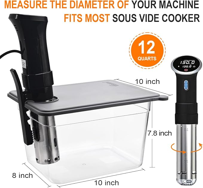 HOMENOTE Sous Vide Container 12 Quart with Collapsible Silicone Lid,Sous Vide Accessories Kit BPA Free,Compatible with Anova and Most Sous Vide Cookers