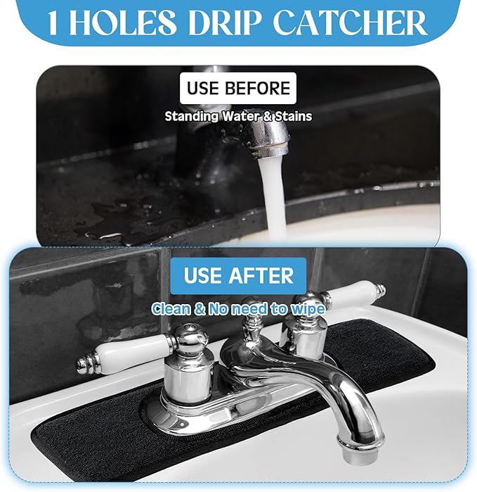 Teenyyou 2 Pcs Faucet Mat for Kitchen Sink Splash Guard for Kitchen Sink Faucet Dish Drying Mat for Bathroom Sponge Holder (Gray and Black,1 Oval Hole)