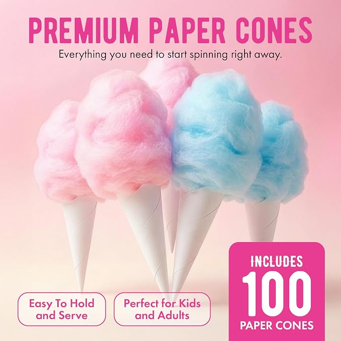 The Candery Cotton Candy Floss Sugar (3-Pack) Includes 100 Premium Cones (3-Pack 46oz with 100 Cones)