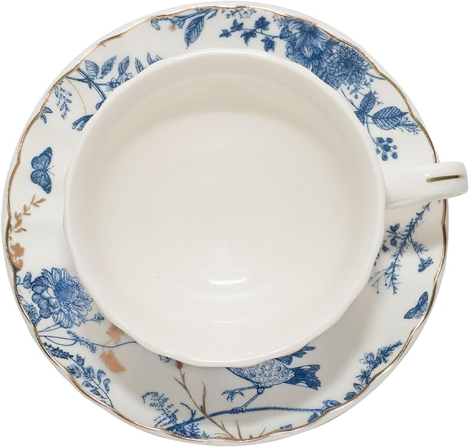 Tea Cups and Saucers Coffee Cappuccino Espresso Latte Cup Mugs Special Gold Line Ceramic Cup Porcelain Tea Cups Set of 2 (7 oz) for Gifts,Party,Gatherings, Afternoon Teas,Receptions