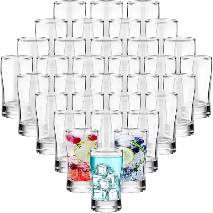 Bokon 36 Pcs Beer Glasses, Small Juice Cups Iced Tea Glasses Heavy Base Glassware Clear Glass Bulk Tumblers for Drinking Water Beer Milk Orange Juice Kids Breakfast (5 oz)