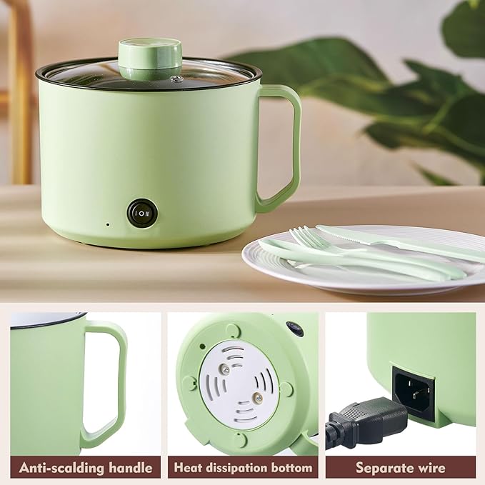 2 Pcs 1.5l Electric Ramen Cooker Hot Pot Electric Dual Power Noodle Cooker, Boil Dry Protection, Nonstick, Multifunctional Lazy Pot for Cooking Pasta, Noodles, Egg, Dorm Home Travel 7x3.15"