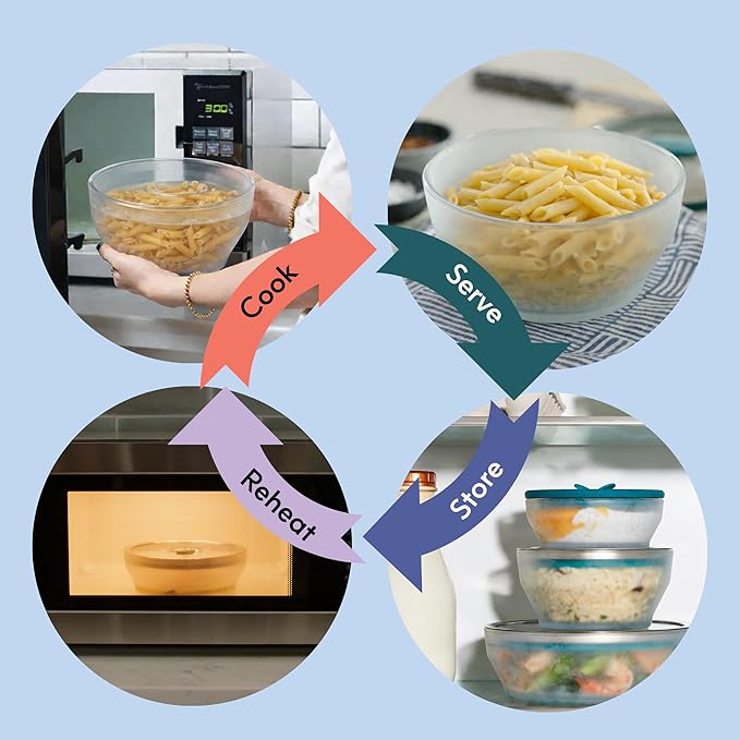 Anyday 8 Cup Glass Microwave Pasta Cooker - BPA Free & Plastic Free Microwave Spaghetti Cooker - Meal Prep & Glass Cookware | Stackable Airtight Nontoxic Storage Container with Vented Lid