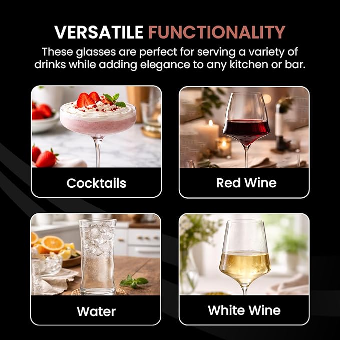 Figueroa White Wine Glasses, Crystal Stemmed Wine Glasses for Chardonnay Pinot Grigio Sauvignon Blanc, Elegant Clear White Wine Glass Cups for Dining Table Kitchen Bar Wine Glassware - Set of 4