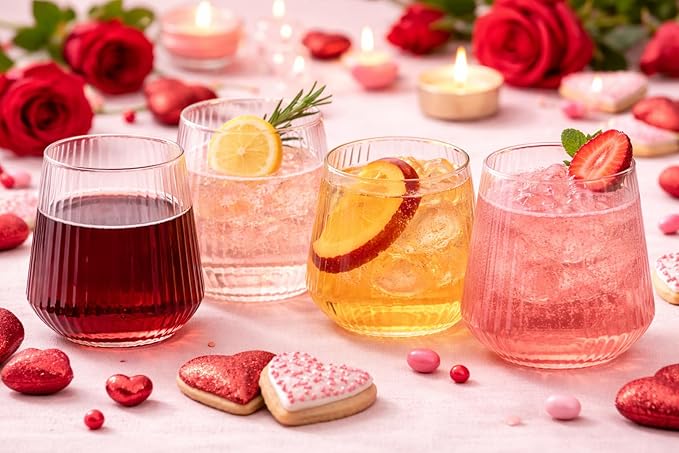 Oojami 40 Pack Pink Disposable Plastic Wine Glasses 12 oz - Ribbed Origami Stemless Unbreakable Reusable Wine Cups, BPA-Free Shatterproof Recyclable, Champagne Cocktail Wedding Party Birthday