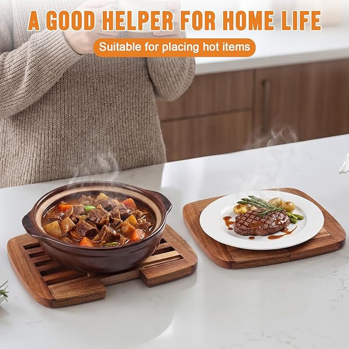 Yungyan Wood Trivet, Acacia Wood Hot Dish Holder Expandable 9 Inch to 11.8 Inch, Wooden Trivets for Hot Dishes, Bowls, Plates, Pots and Pans, Kitchen Table Protector