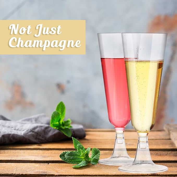 CHENGU 150 Pcs Champagne Flutes 5 Oz Plastic Disposable Champagne Flutes Crystal Wine Glasses Reusable Plastic Cocktail Cups for Wedding Celebration Toasting Drinking (Clear,Classic)
