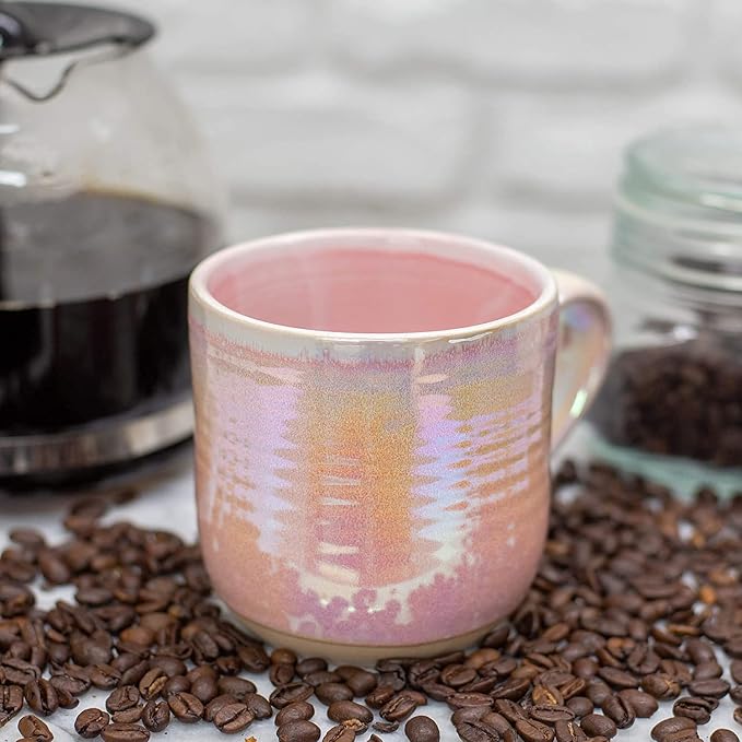 Elanze Designs Glossy Reactive Glaze Large 17 Fluid Ounce Everyday Kitchen Food Grade Ceramic Stoneware Coffee Mug Cup with Comfort Curved Handles, Set of 4, Rose Pink