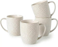 Coffee Mug Set of 4, 16 oz Ceramic Coffee Mugs, Large Embossment Cups, Vintage White Mugs Set for Latte, Cocoa, Hot Tea, Mocha, Housewarming Wedding Gifts, Dishwasher Safe, 3.5 x 4.5 inch