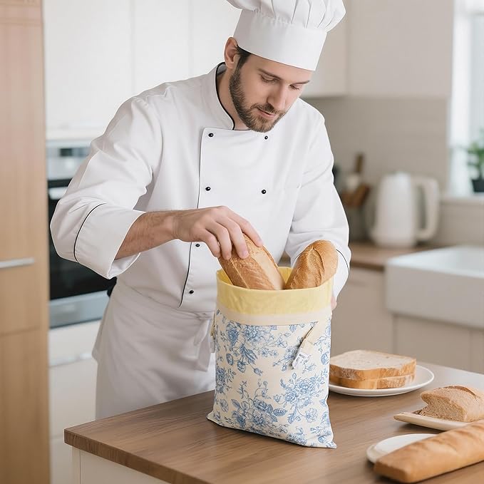 Reusable Beeswax Bread Bags for Homemade Bread & Sourdough, 2-Pack XL Airtight Food Storage Bags, Organic Cotton Linen Covers - Freezer-Friendly Freshness Preservation Keeps Fresh Longer