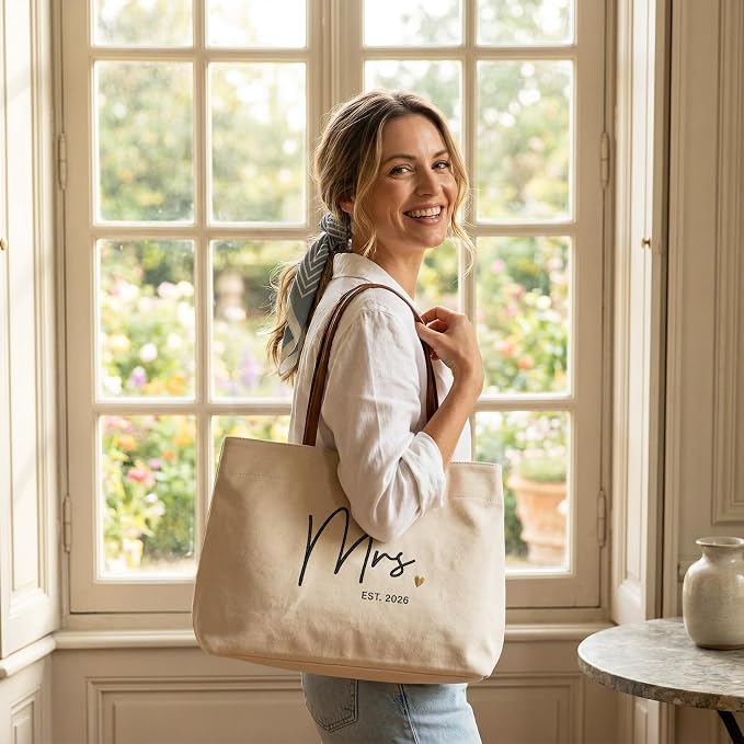 Bride Tote Bag, Embroidered Canvas Wedding Essential Tote, Bridal Shower Engagement Bachelorette Beach Bag