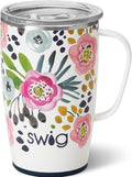 Swig Life 18oz Travel Mug, Insulated Tumbler with Handle and Lid, Cup Holder Friendly, Dishwasher Safe, Stainless Steel, Travel Coffee Cup (Primrose)