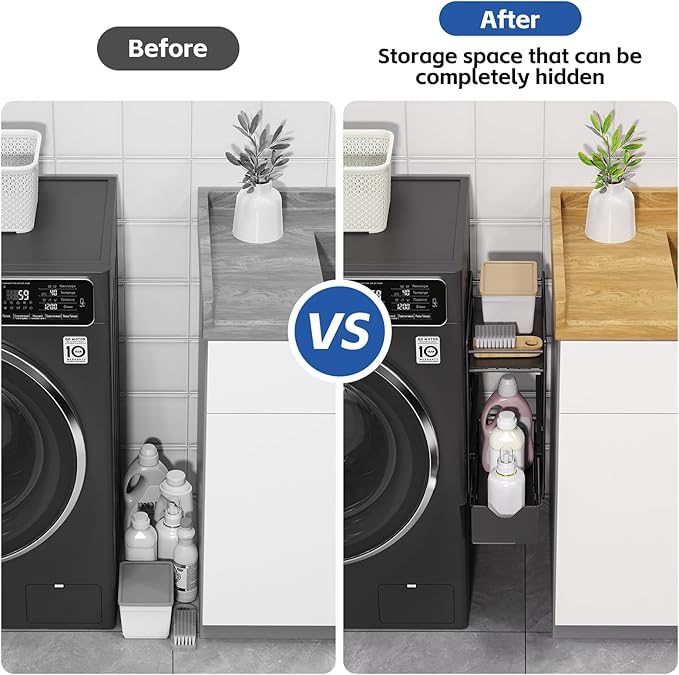 CABTE 2 Tier Magnetic Shelves for Washing Machine with Pull Out Metal Drawer,Magnetic Spice Rack for Fridge,Magnetic Rack with no Installation, Versatile Storage Organizers for Home (Black, 2 Tier)