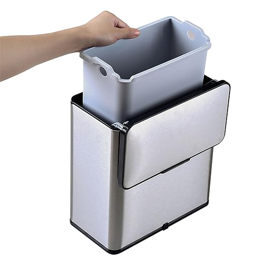 Wall Mounted Hanging Kitchen Trash Can Stainless Steel Bin 3L 0.8 Gallon Slim Cabinet Door Over Counter Lid Manual Open Small Bathroom RV Dorm Office Removable Liner Ring Bag Storage Hook