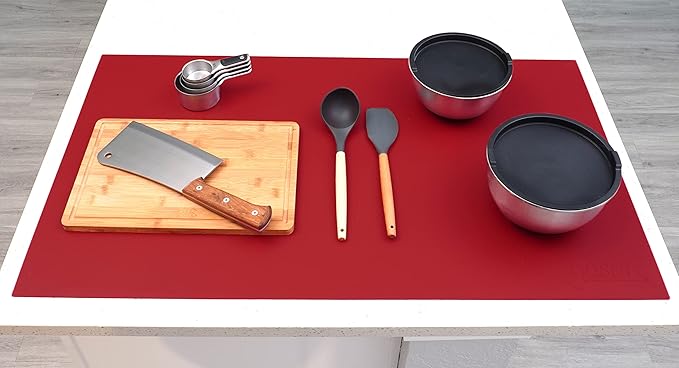 GASARÉ, Extra Large, Thick, Silicone Mat for Kitchen Counter, Heat Resistant Mat, Countertop Protector, Non-Slip, Easy to Clean, Cuttable, 40 x 23.5 Inches, Red