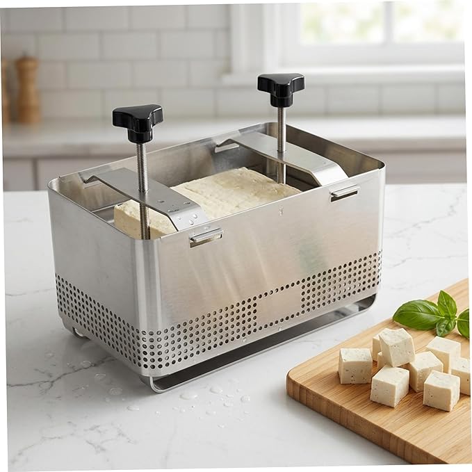 Tofu Press - Stainless Steel Tofu Mold & Paneer Cheese Press Kit for Homemade Firm Yogurt Strainer, Includes Drain Tray & Cloth, XLTofu