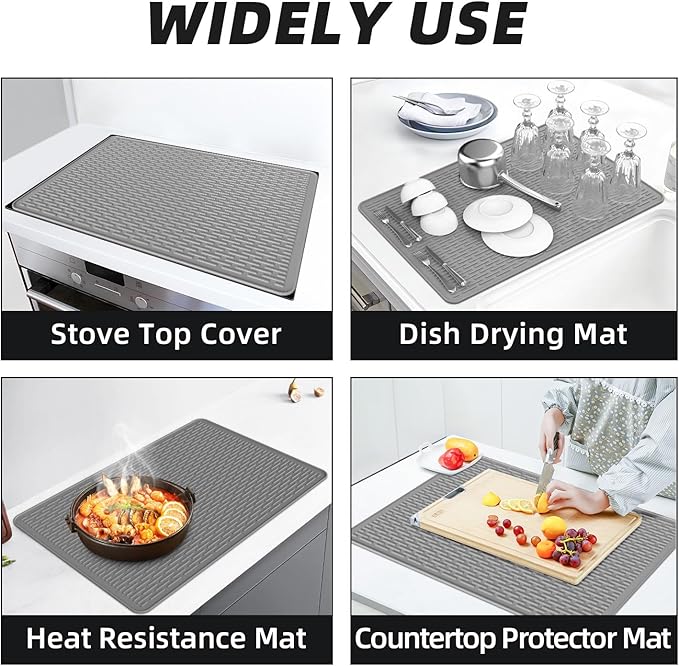 LOPNUR Thick Electric Stove Cover for Stove Top, 29.9"x20.9" Silicone Stove Mat for Glass Top Stove Cover, Heat Resistant Induction Cooktop Protector, Non-Slip Kitchen Glass Cooktop Protector, Grey