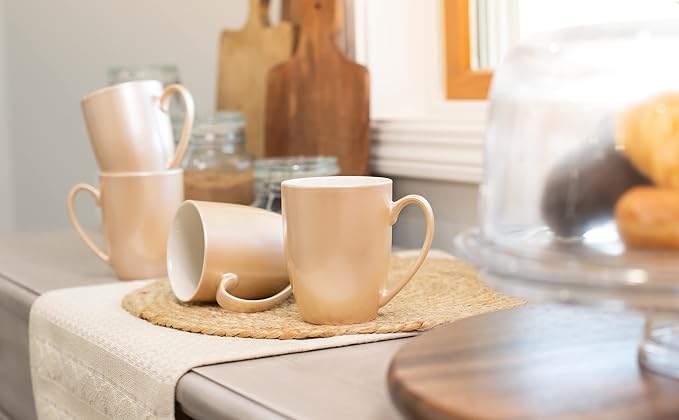 Elanze Designs Pearlescent Sand Finish 10 ounce New Bone China Coffee Cup Mugs Set of 4