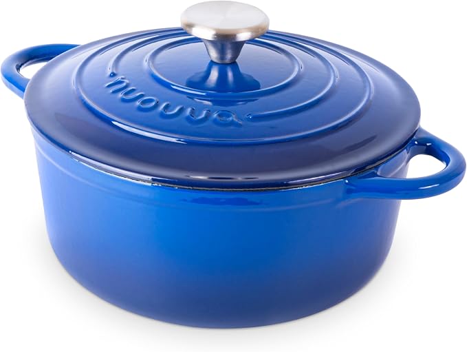 Cast Iron Dutch Oven with Lid - Non-Stick Ovenproof Enamelled Casserole Pot- Sturdy Dutch Oven Cookware - Dark Blue, 3.1-Quart, 22cm - by Nuovva