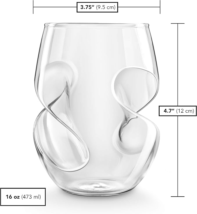 Final Touch Conundrum Red Wine Glasses - Set of 4 Stemless Handcrafted Glasses - 16 Ounce - Curves for Comfortable Holding - Dishwasher Safe (GG5009)