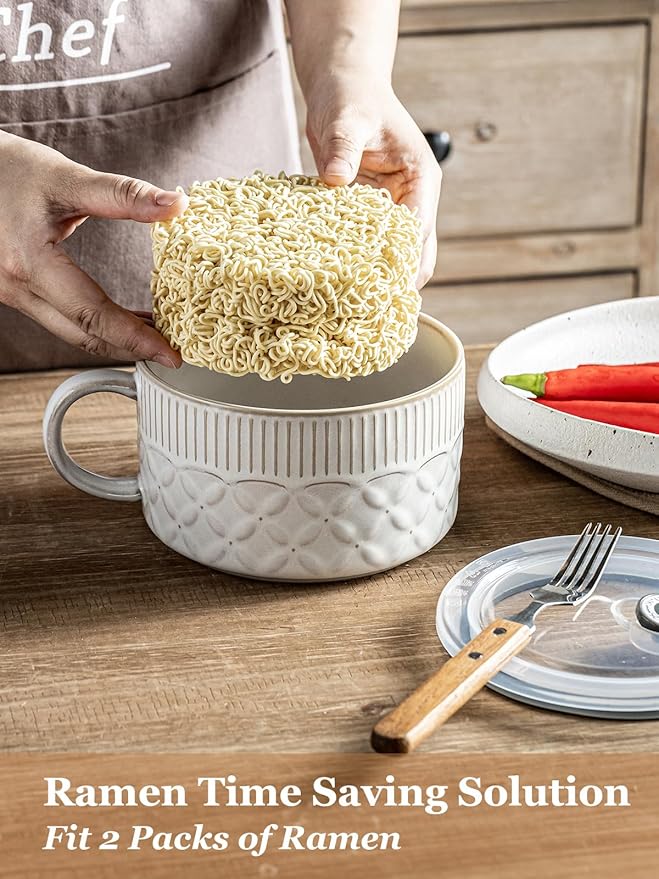 Gomakren Soap Dish for Shower, Bar Soap Holder, Ceramic Soap Dishes for Bar Soap & Soup Bowl with Handle 39oz, Ramen Bowl with Lid, Ceramic Soup Container Mug Cup
