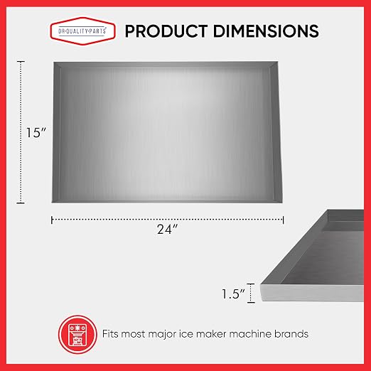 24" x 15" x 1.5" Stainless Steel Ice Maker Pan Catcher - Water Damage Prevention - No Leak Welded Water Tight (Stainless Steel)