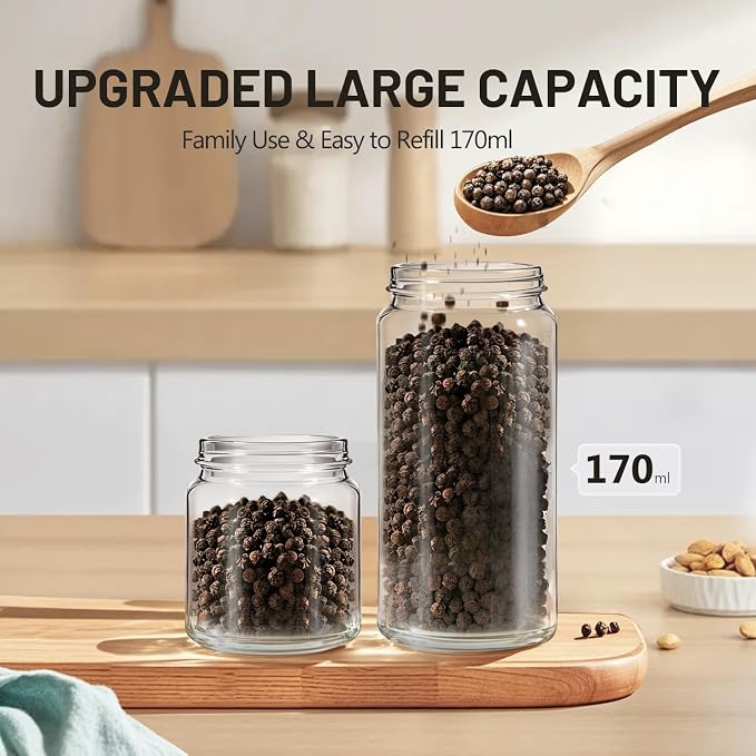 Gravity Electric Salt and Pepper Grinder Set With Wooden Base, USB Rechargeable Stainless Steel Mills with Large Capacity, LED Light, Adjustable Coarseness, Ideal for Kitchen and Dining(2 Pack)
